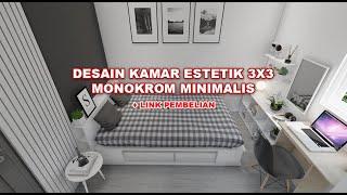 Desain Kamar Tidur 3x3 Low Budget Estetik Monokrom Murah !!! Lengkap Dngan Harga dan Link Pembelian