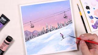 Let's Ski / Easy acrylic painting for beginners / PaintingTutorial