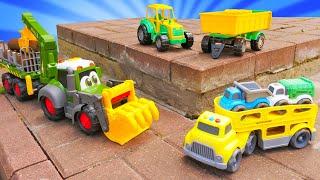 Машинки с прицепом: автовоз, трактор и лесовоз! видео для детей про машинки-помощники Брудер