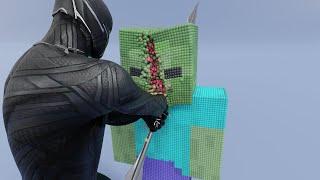 BLACK PANTHER  vs MINECRAFT ZOMBIE realistic molecular ragdoll  simulation