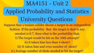 MA4151 Geometric Distribution Problems | University Questions