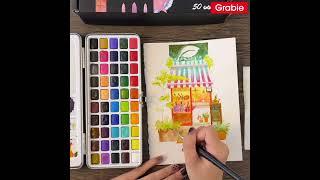 Unboxing and painting tutorial with Grabie new 50 colors watercolor paint set