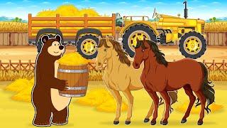 The Bear Farm: Straw for Horses and Tractor Train - Combine Harvesters Rapeseed  | Vehicles Farm