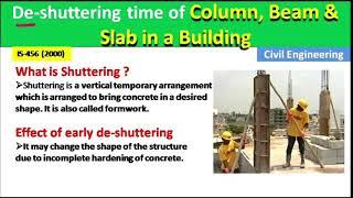 De-Shuttering or Removal time of formwork in column, beam, and slab in building
