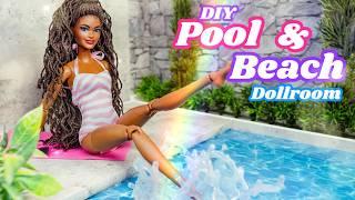 How To Make A Pool & Beach In One Doll Room | Easy Craft Easy To Store