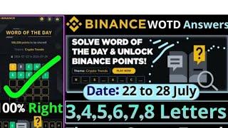Binance word of the day crypto trends|| Theme crypto trends||4,5,6,7,8 letter word|| 25 July