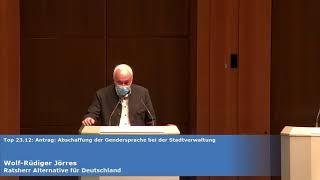 Kein Gender-Sprech in Düsseldorf: Ratsherr Wolf-Rüdiger Jörres (AfD) mit deutlichen Worten im Rat!