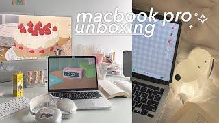 macbook pro m2 unboxing   | accessories, touchbar customization + desk setup
