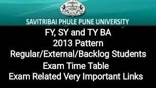 FY, SY and TY BA 2013 Pattern - Exam Time Table - Regular /External /Backlog Students