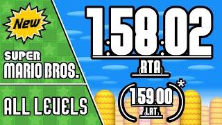 New Super Mario Bros. - All Levels Speedrun in 1:58:02 (RTA) / 1:59:00* (LRT) [EMULATOR WR]