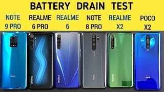 Redmi Note 9 Pro vs Realme 6 Pro/6 vs Note 8 Pro vs Realme X2 vs Poco X2 Battery Drain Test