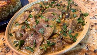 Beef Tongue with Mushroom Sauce - Cooking with Yousef