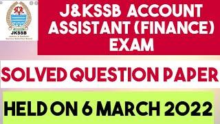 JKssb Account Assistant  Solved question paper 2022 #jkssb_FAA Jkssb_Accounts_Assistant