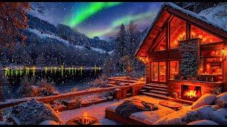 Winter Night Jazz ~ Cozy Cabin Porch Ambience ️ Relaxing Jazz Instrumental Music for Stress Relief