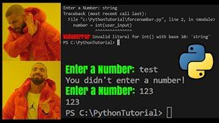 Force user to enter a number in Python | Python Tutorial for Beginners