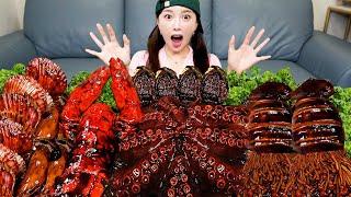 짜장  랍스터 오징어 팽이버섯 먹방 레시피 Jjajang Octopus Lobster Tail Mushrooms Seafood Recipe Mukbang ASMR Ssoyoung