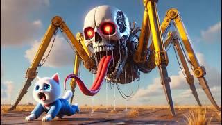 Kitten's birthday encounters mutated skeleton excavator! #ai #story #catshorts#aicat#funnymeow8