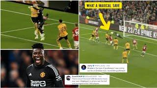  Fans can't believe Wolves haven't been awarded penalty after Andre Onana collides with opponent.