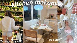 AESTHETIC KITCHEN ORGANIZATION!  grocery shop, decorate, clean, + organize w me! *healthy girl era*