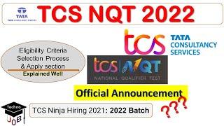 TCS NQT 2022 Registration | Eligibility Criteria | 2022 Batch | TCS Ninja Hiring YOP 2022