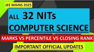 JEE mains 2025| 32 NITs computer science marks vs percentile