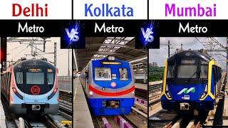 DELHI METRO Vs KOLKATA METRO Vs MUMBAI METRO Comparison in 2024 || Triple Metro Comparison