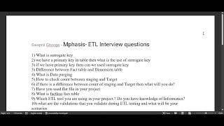 Mphasis ETL Testing Interview Question