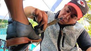 SHOE TRANSFORMATION on Dark Nubuck Leather Street Shoe Shine by Francisco Mexico City  (ASMR)