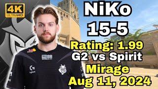 【4K】G2 NiKo (15-5) vs Spirit (mirage) | IEM Cologne 2024 #cs2 #pov