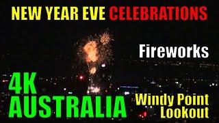 New Years Eve at Windy Point Lookout over Adelaide. City views and NY fireworks in Australia - 4K