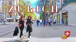 Switzerland Zurich  Luxury Stroll: Exploring the Beauty of Bahnhofstrasse Shopping street 4K 60fps