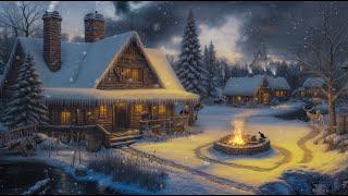 Fantasy Medieval Village Winter Ambience | Blizzard, Crackling Fire, White Noise for Sleep & Relax