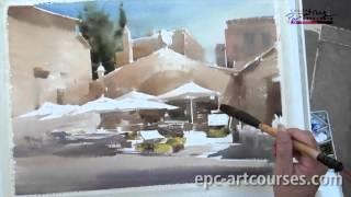 Liu Yi in Spain, plein air full Watercolor demo in Peratallada