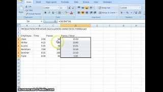 00001 - Production Per Hour Calculation Using Microsoft Excel