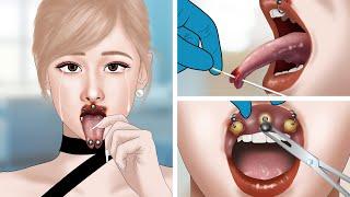 ASMR Remove tongue and lip piercings |  Remove unmanaged piercing pus | WOW Brain Kr Satisfying