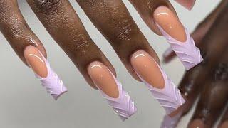 Long 3d French Acrylic Nails