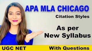 MLA APA CHICAGO Citation Styles (Paper 1& 2) | NTA UGC NET |With Latest Questions