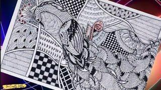 #Peacock art, zentangle drawing | doodle pattern | step by step | la crafts villa | Art 44