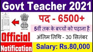 Teacher vacancy 2021, primary teacher bharti 2021, new vacancy 2021, govt teacher recruitment 2021