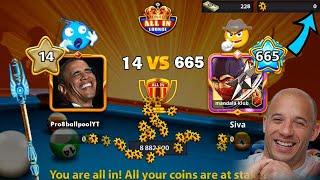 Level 665 Vs 14  All in Coins Level 14 Legendary Cues 20\20 8 ball pool