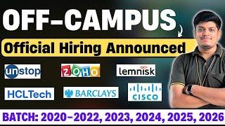 HCLTech, Zoho, Barclays Official Hiring | Off Campus Drive 2021, 2022, 2023, 2024, 2025, 2026 BATCH