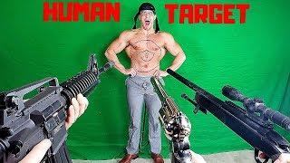 Painful HUMAN TARGET Shooting Competition | Bodybuilder VS Airsoft Guns and Sniper