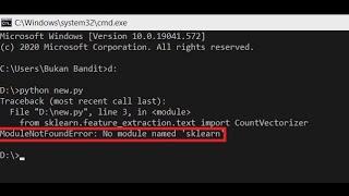ModuleNotFoundError: No module named 'sklearn' (100% work)