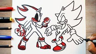 Sonic & Sonic EXE paper craft drawing /Como debujar Sonic exe/ fleetway sonic #sonic #shots