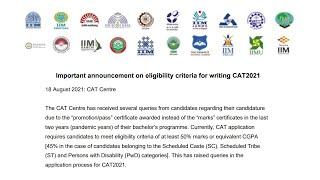 CAT Eligibility Criteria Update: no min grad %marks [2020, 2021 passouts & final year students]