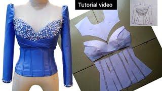 How to cut /draft a deep plunge sweetheart neckline princess dart bustier underbust corset blouse