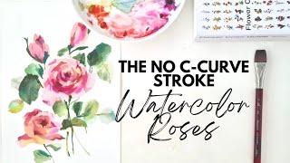 How to paint retro style loose watercolor roses with a flat brush - inspired by flower color guide