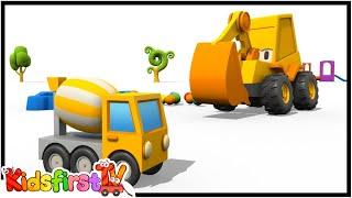 Excavator Max and a cement mixer. Car cartoons.