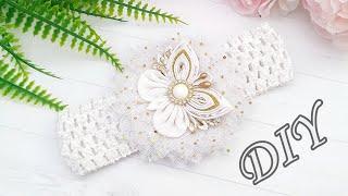 Повязка для малышки с  бабочкой из репсовых лент / канзаши мк / DIY Bow tie headband