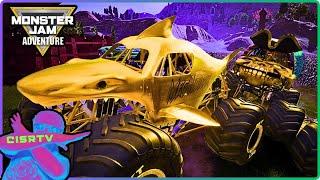 Monster Jam ADVENTURE Pirate Treasure Hunt | MEGALODON Chases CAPTAIN'S CURSE at GRAVE DIGGER Castle